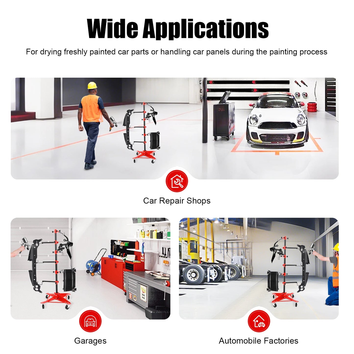 Universal Vehicle Paint Stand Heavy-Duty Panel Tree Stand 6 Adjustable Hooks 360° Rotating Arms for Car Doors, Fenders & Bumpers