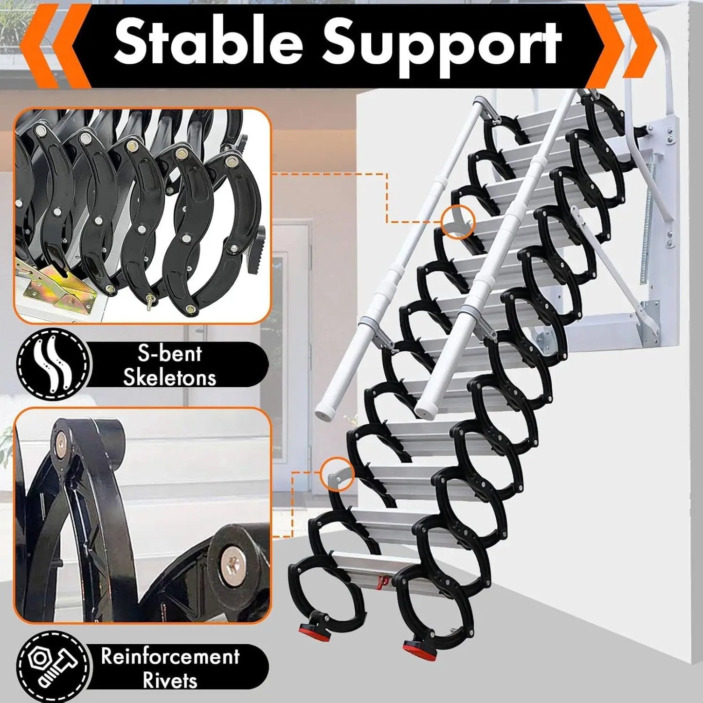 Attic Ladder Pull Down System, Wall Mounted Folding Attic Stairs, Titanium Magnesium Aluminum Alloy Telescoping Attic Ladder .