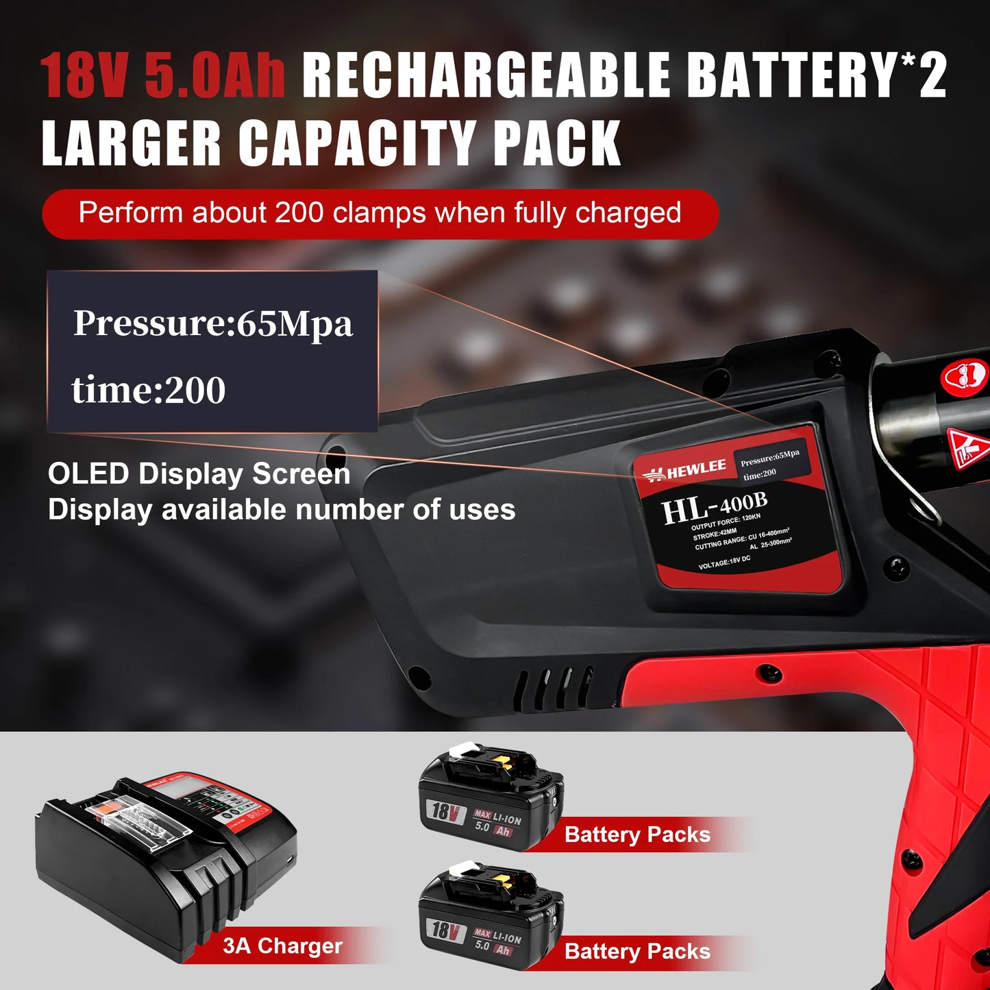 Electric Wire Cable Crimper 12TON Battery Powered Hydraulic Crimping Tool Range 6AWG to 800MCM with 12 Dies, Electricians for Ci