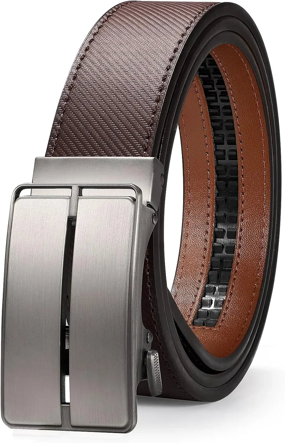 Mens Leather Ratchet Belt Automatic Buckle 1 3 8 Dress Belt