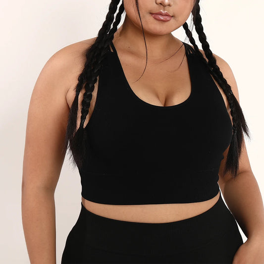 Plus Size Seamless Back Cross Sports Bra for Women Black Camisole Sport Yoga Gym Running Workout Women's Tops 0XL-3XL