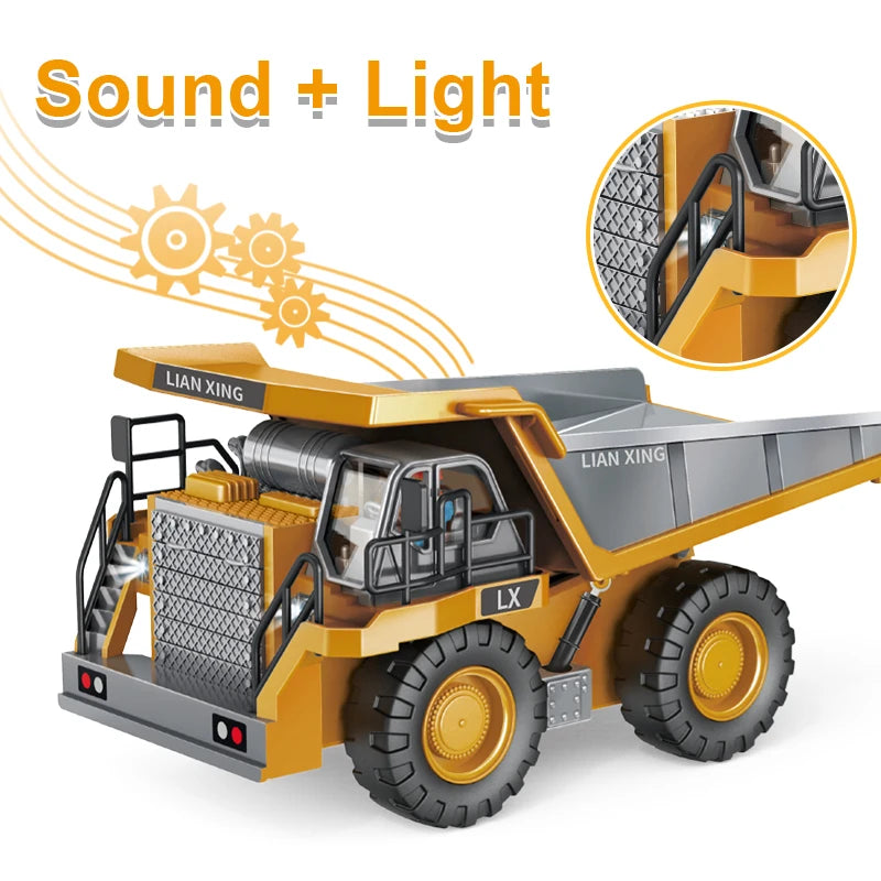 1:24 9CH RC Alloy Dump Truck Car Engineering Vehicle Forklift Heavy Excavator Remote Control Car Toys for Boys Children's Gifts