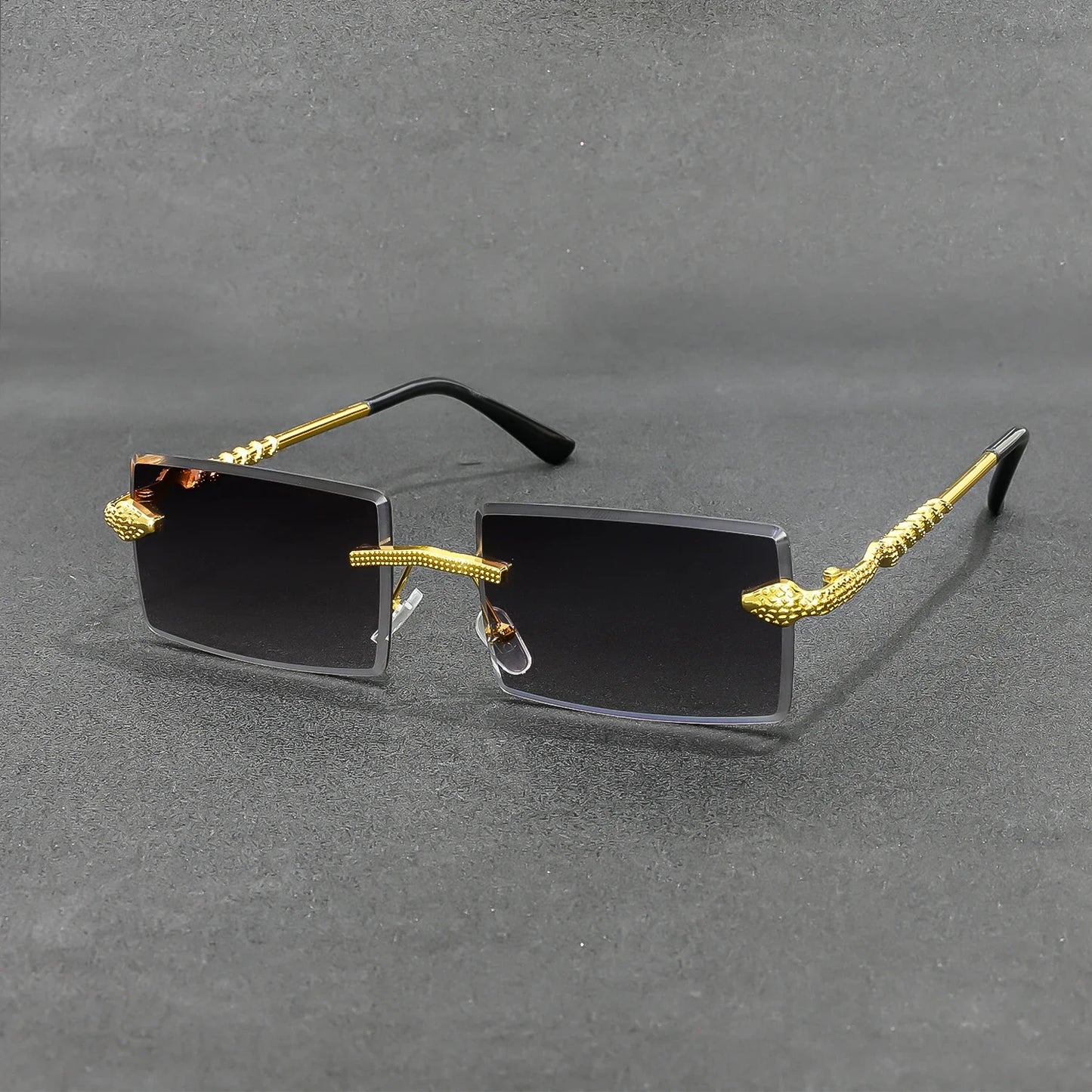 Rimless Rectangle Sunglasses Men Metal Gradient Gray Lens Big Frameless Sun Glasses Women UV400