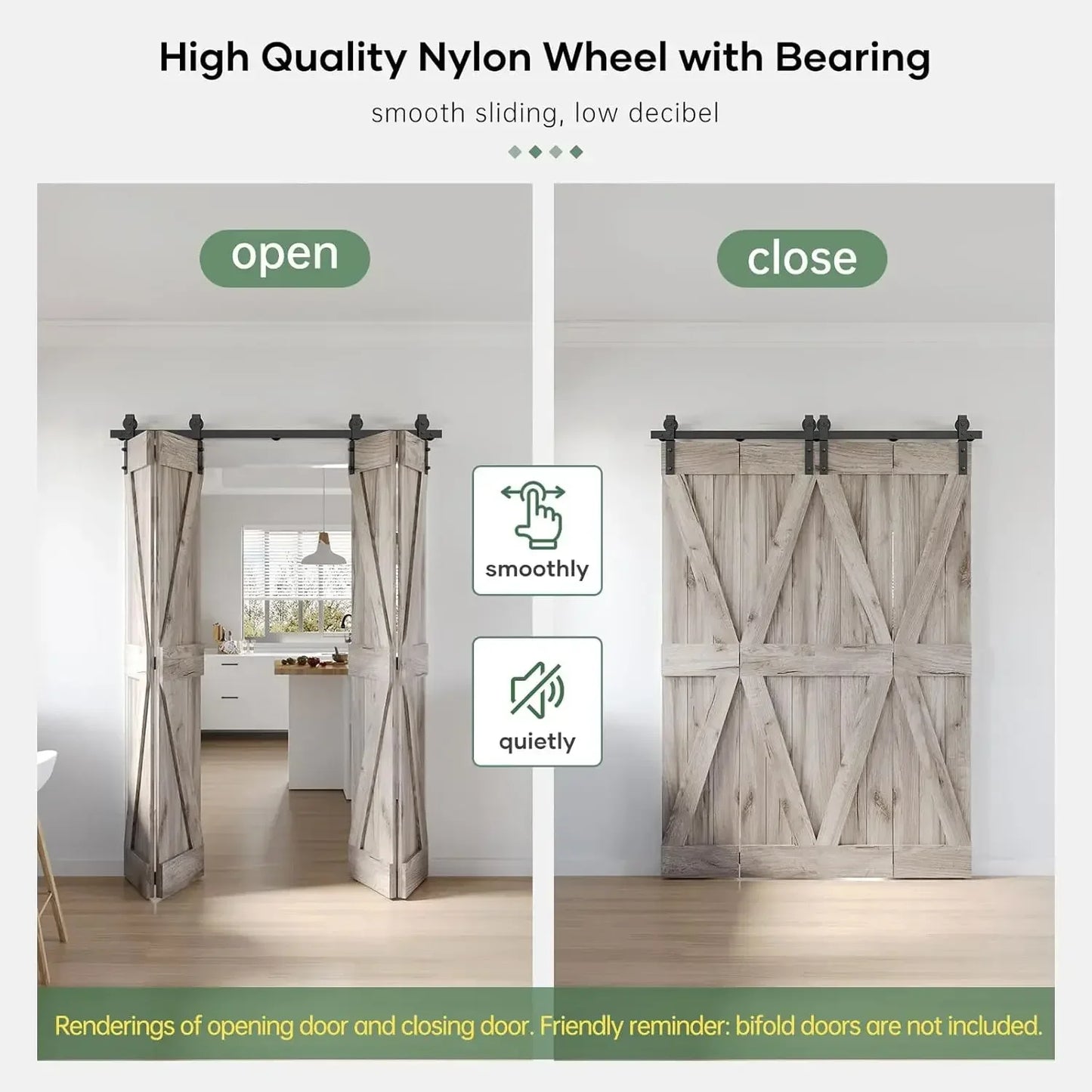 64 Inch Bifold Sliding Barn Door Hardware Track Kit Side Mounted Black Roller Smooth and Quiet Easy Assembly Fits Four 15 Inch Bi Folding Doors