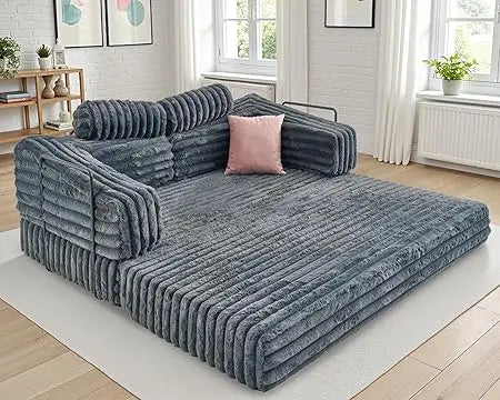 Foldable Sofa Bed, Convertible Floor Sofa with Plush Faux Fur, No Assembly Mattress Couch for Living Room, Apartment, Bedroom,