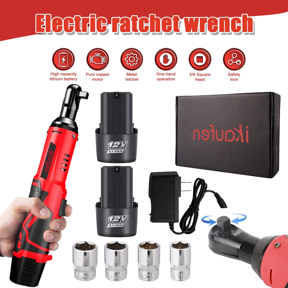 18V Impact Wrench Cordless Rechargeable Electric Wrench 3/8 Inch Right Angle Ratchet Wrenches Impact Driver Power Tool