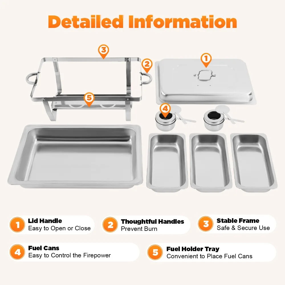 Chafing Dish Buffet Set 9L Food Warmer Set with Lid and Fuel Container Stainless Steel Buffet Server for Buffets Catering Party