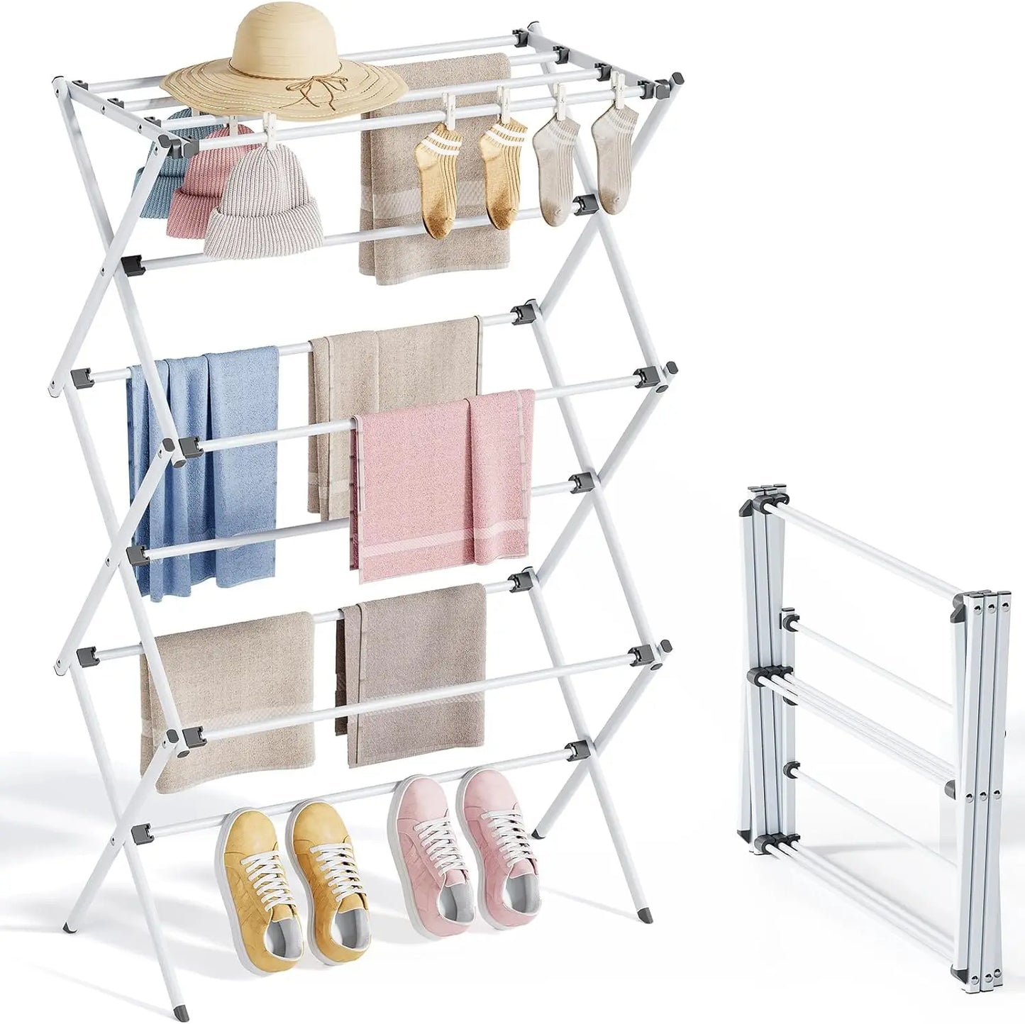 Drying Rack Clothing Metal Clothes Drying Rack Foldable for Clothe Towel Collapsible Laundry Rack Indoor Outdoor Laundry Room Bl