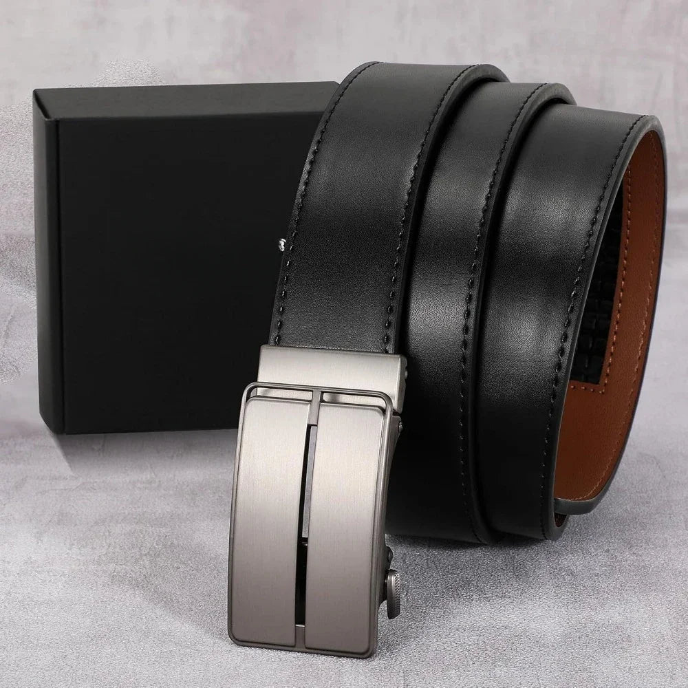 Mens Leather Ratchet Belt Automatic Buckle 1 3 8 Dress Belt