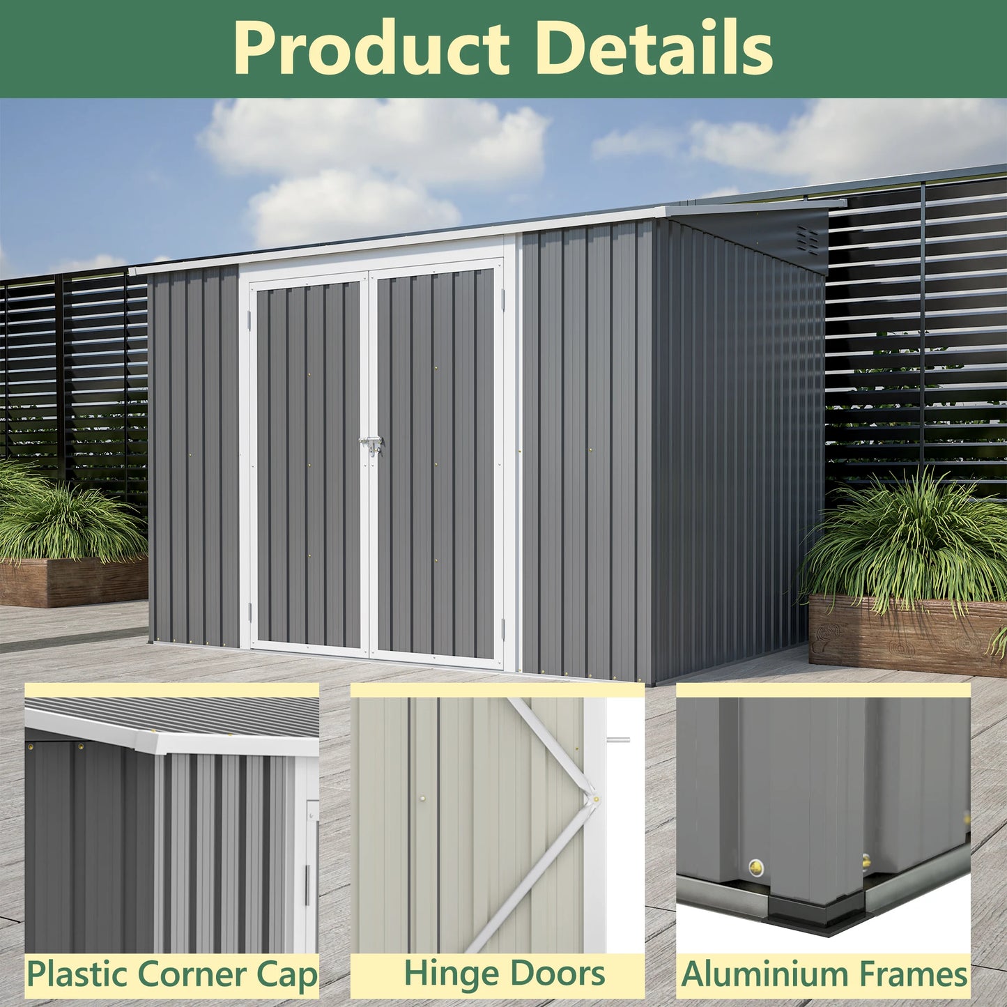 LZBEITEM 6 x 8 FT Metal Outdoor Storage Shed, Garden Tool Storage House with 2 Lockable Door for Backyard, Patio, Lawn, Gray