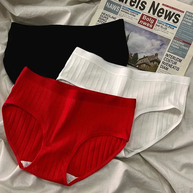 3PCS/Set Sports Style Cotton Women's Panties Girls' Underwear Breathable Mid Waist Shorts Sexy Lingerie Plus Size Solid Briefs