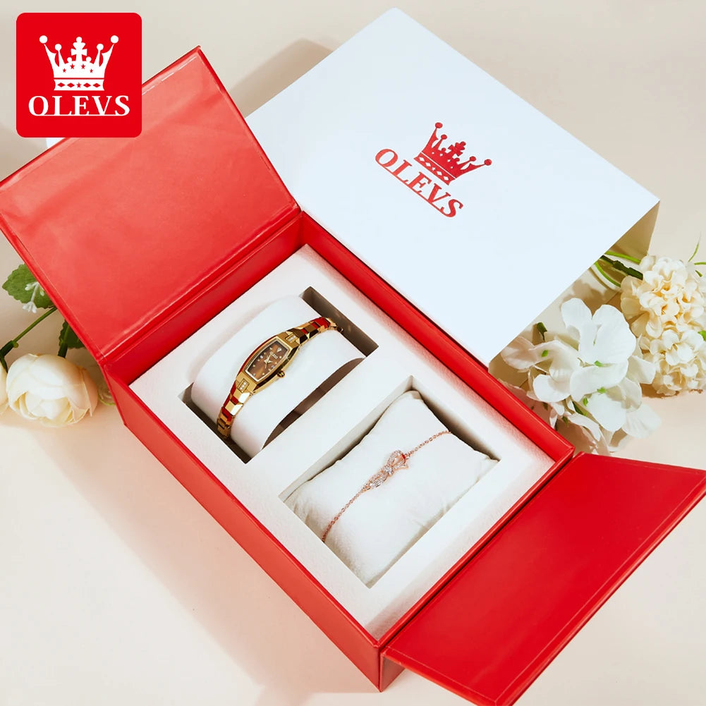 OLEVS Top Brand Luxury Women Watch Fashion Female Golden Watch Waterproof Stainless Steel Women's Watch Set Small Diamond Dial
