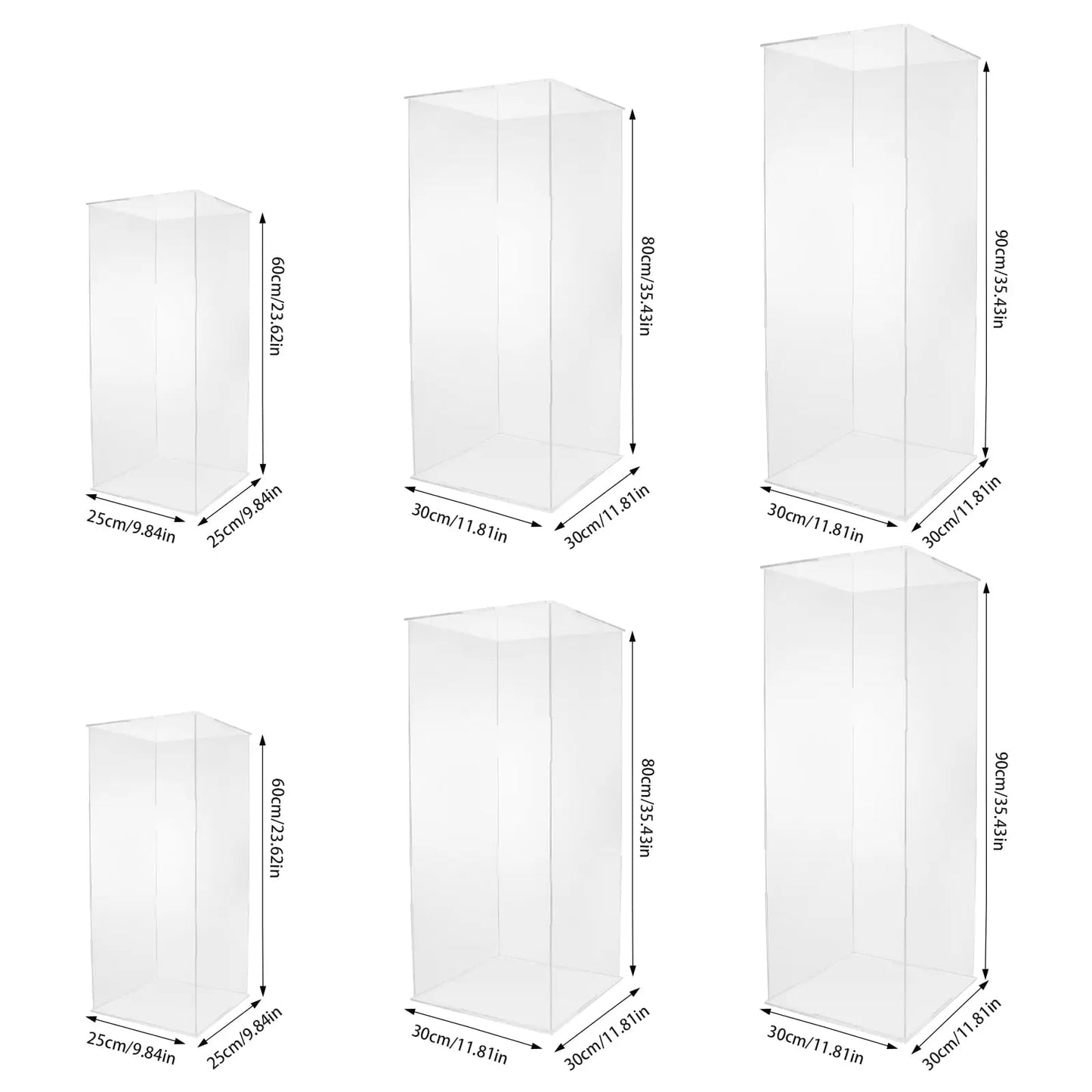 2 Pack Acrylic Pedestal Display, Tall Clear Column with Lid Flower Tower Weddings Special Events Display Box Rectangle Stand Whi
