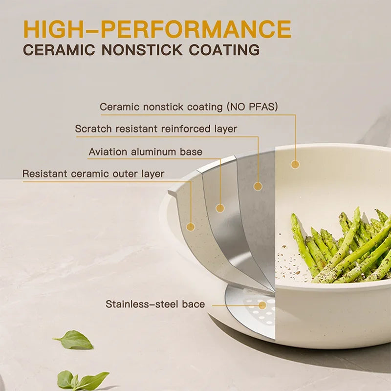 Astercook 21 Piece Ceramic Nonstick Cookware Milky White