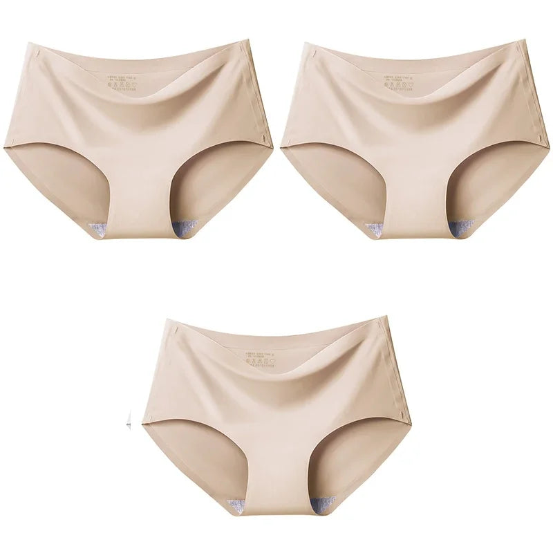 3Pcs/Set Large Size XXL Seamless Women Panties Mid-waist Briefs Female Breathable Underwear Ice silk Crotch Lingerie