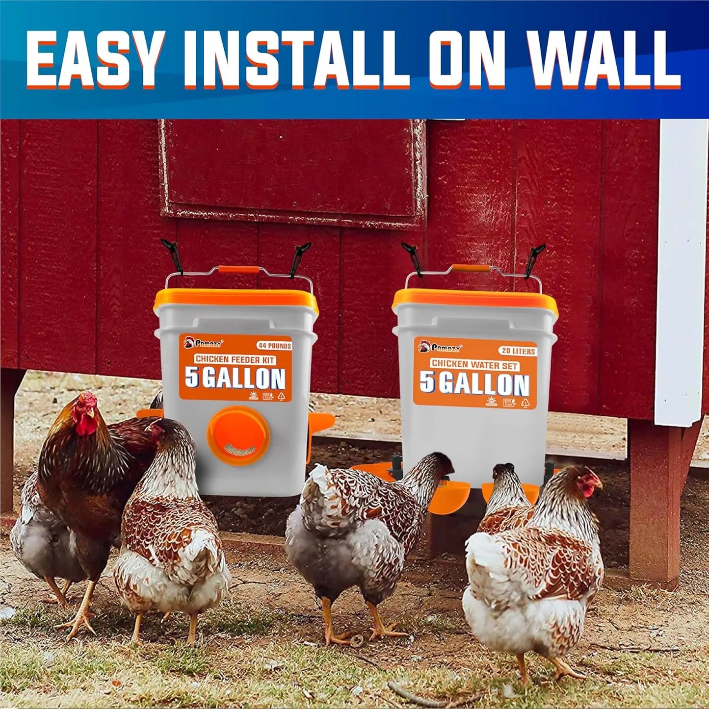 5 Gallon Automatic Chicken Feeder and Waterer Set with No Waste Chicken Feeder Port and Rain Proof Water Cup