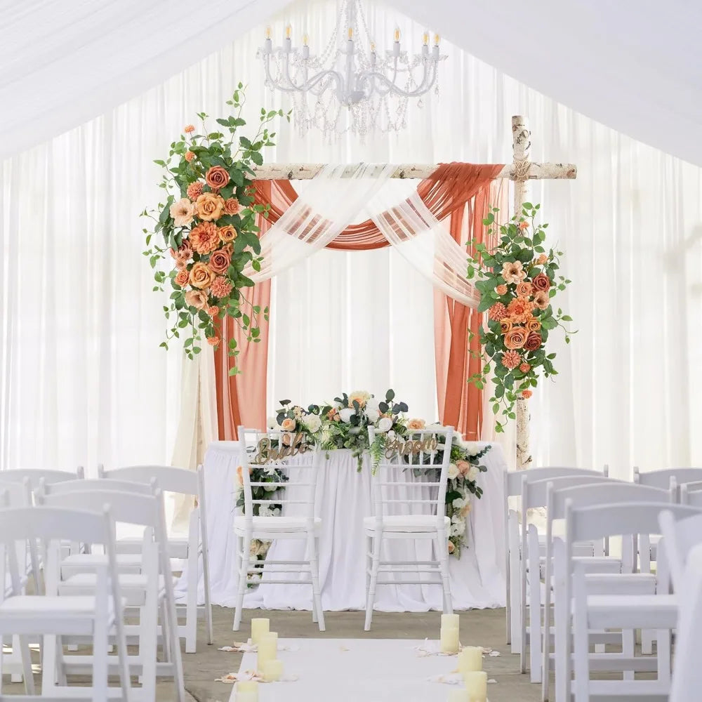 Artificial Wedding Arch Flowers Kit(Pack of 4), 2 Pcs Floral Arrangement with 2 Pcs Fabric Drap for Arch Decorations Wedding Dec