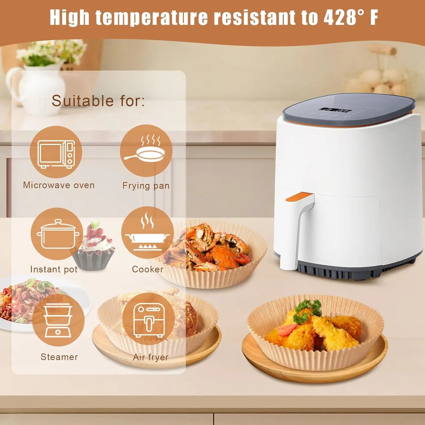 Air Fryer Liners Disposable, 100PCS Non-stick Disposable Airfryer Liners, 6.3 Inch Unbleached Parchment Paper, Round Air Fryer P