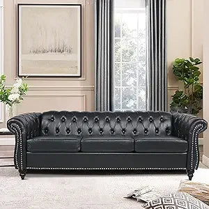 Chesterfield Sofa, Classic Tufted Upholstered Leather Couch, Modern 3 Seater Couch Furniture with Tufted Back for Living Room O