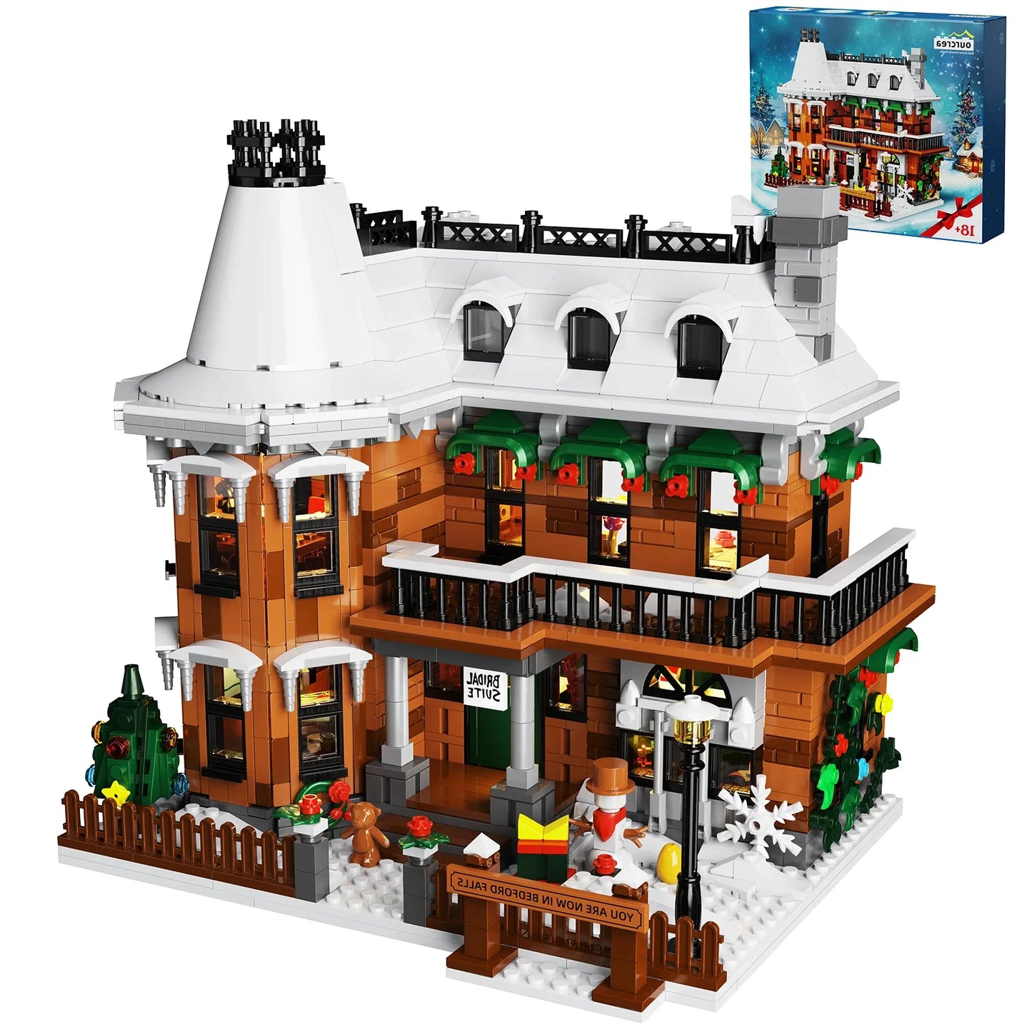 Wonderfuled Life House Building Blocks Set Christmas Holiday Snow House Bricks Gifts for Friends Family(1549PCS)