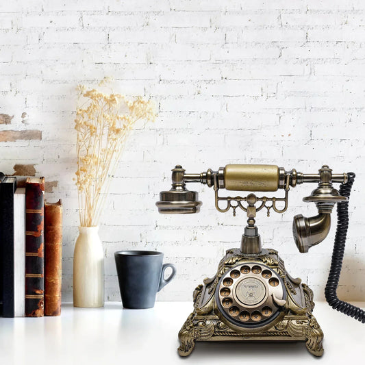Vintage Rotary Telephone, Retro Landline with Bronze Appearance, Redial Function, Ideal for Home, Office, and Gift