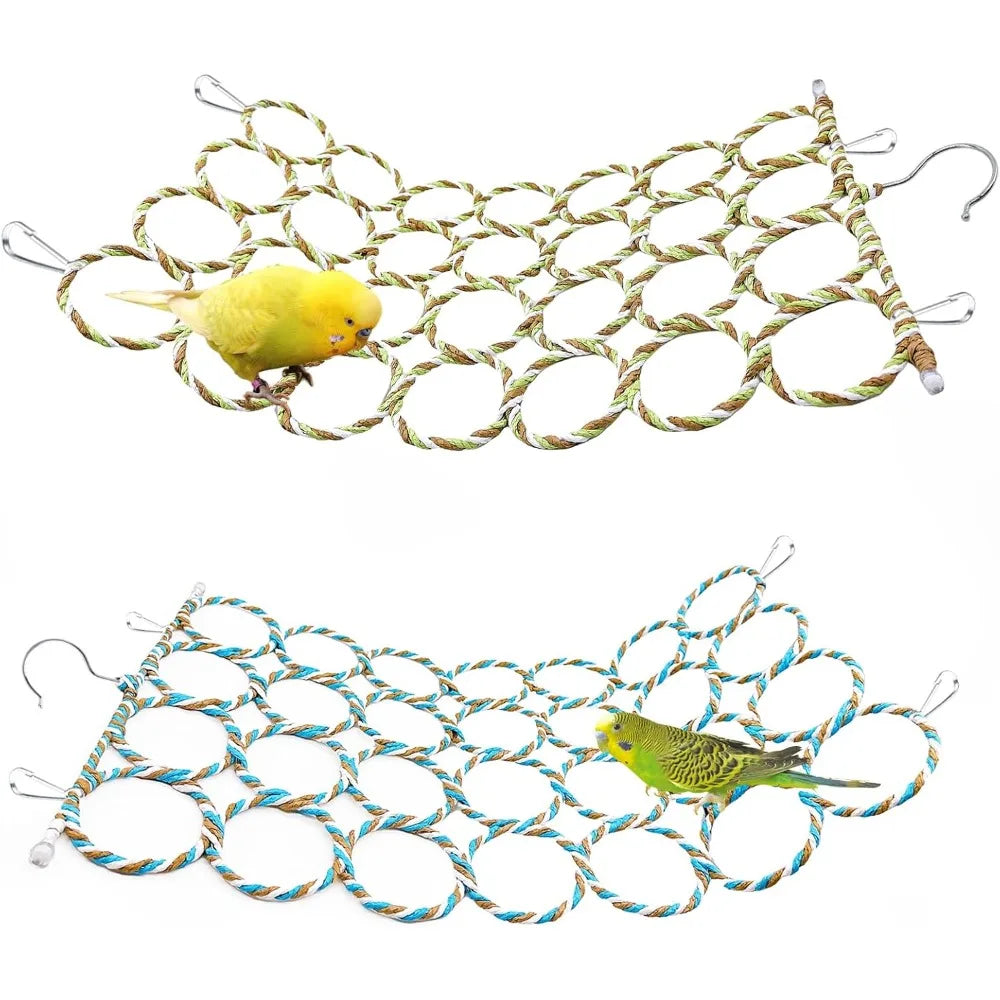 14x24" Bird Swing Net Toy: Hemp Rope Perch for Parrots, Small Pets (Random Color, 1 Pc).