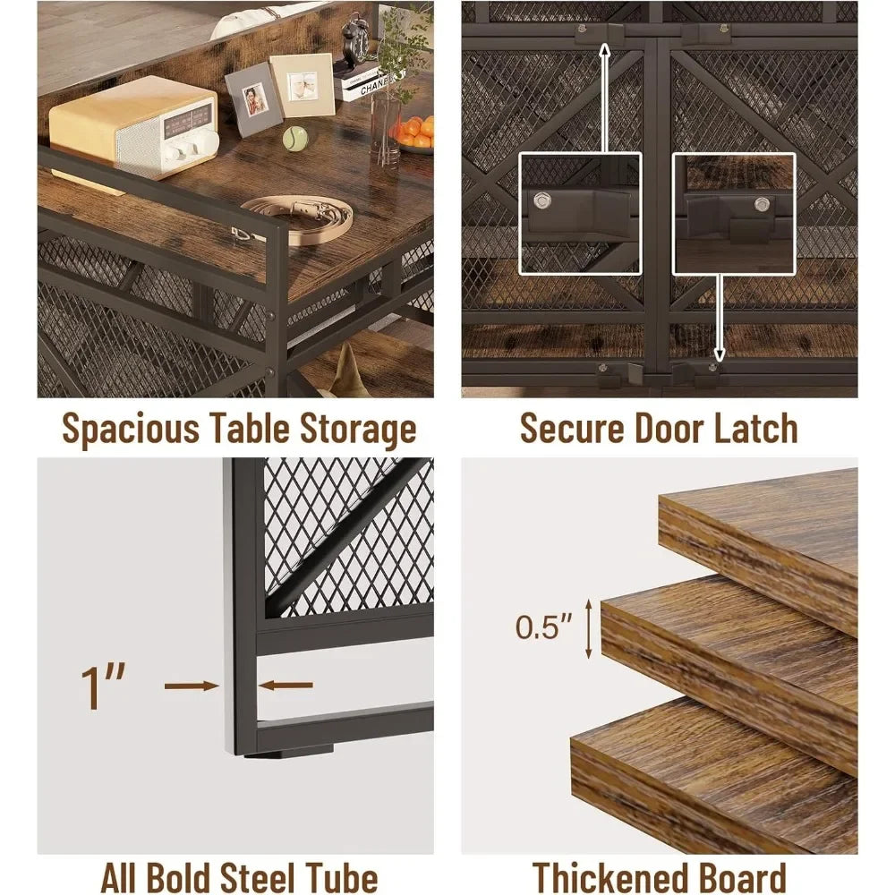 Large Dog Crate Furniture, 48 Inch Heavy Duty Dog Kennel for Large Breeds, Wooden Dogs Cage with Wheels,