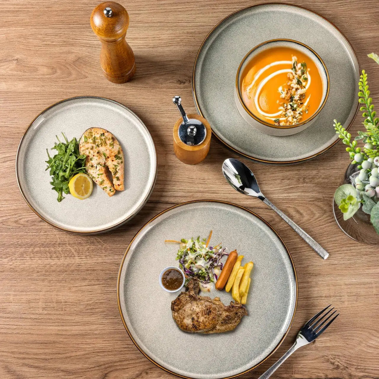 Ceramic Dinnerware Sets for 6, 18 Pieces Stoneware Plates and Bowls Sets, Reactive Glaze Stackable Dish Set -Scratch Resistant,