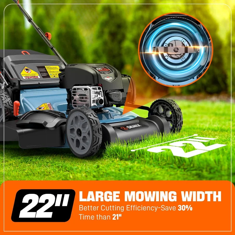 SENIX LSSG-H2 22-Inch Self Propelled Gas Lawn Mower with 163 cc 4-Cycle Engine, 3-in-1 Rear Wheel Drive Variable Speed Lawnmower
