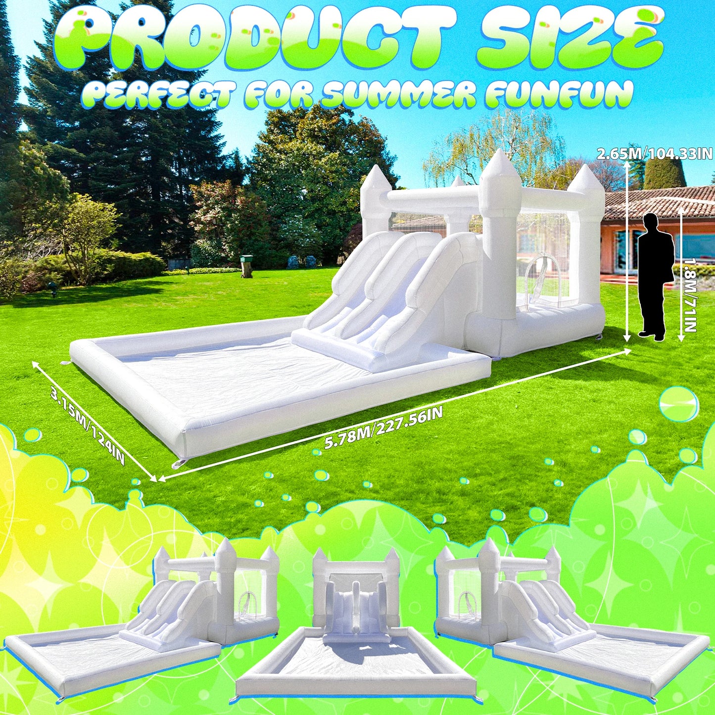 Kids Party Large 19ft Inflatable White Bounce House With Double Slide And Big Ball PIt Customization Oxford Bouncy Castle