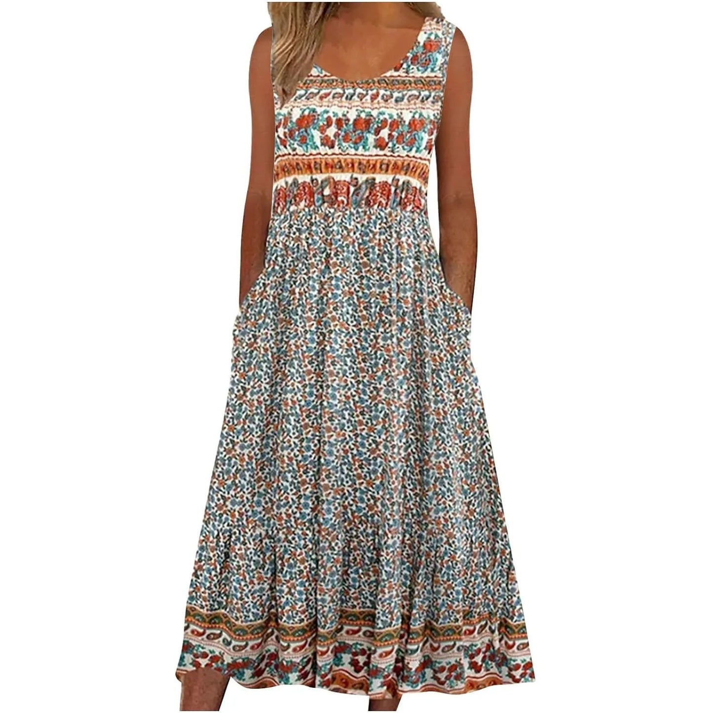 Europe and the United States 2025 spring and summer new print sleeveless pullover dress women casual plus-size dress