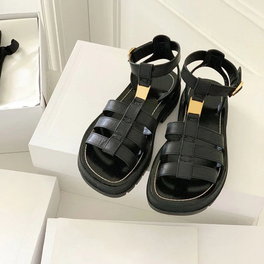 Brown Gladiator Platform Sandals Leather Ankle Strap