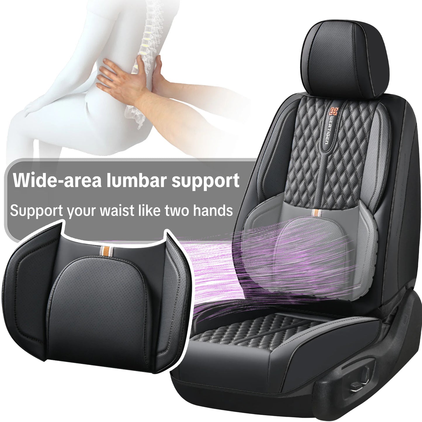 PU leather car seat cover, suitable for most 5-seat cars, split seat cover, waterproof and anti-fouling, easy installation,