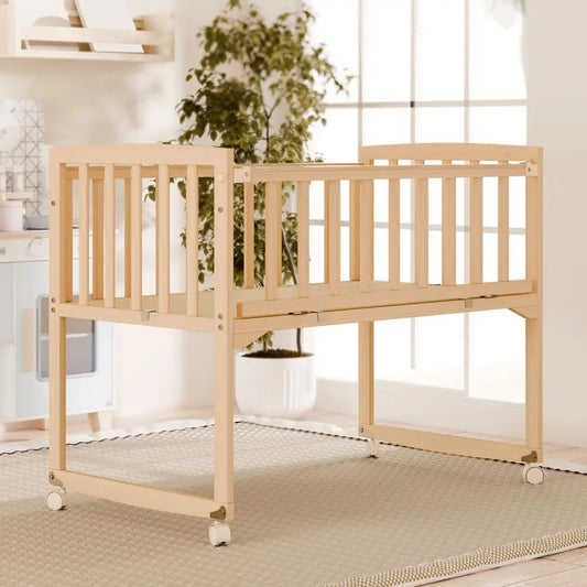 Wooden Bedside Bassinet, Pine Wood Crib With Detachable Fence And Wheels, Baby Bed Crib For Newborns And Infants