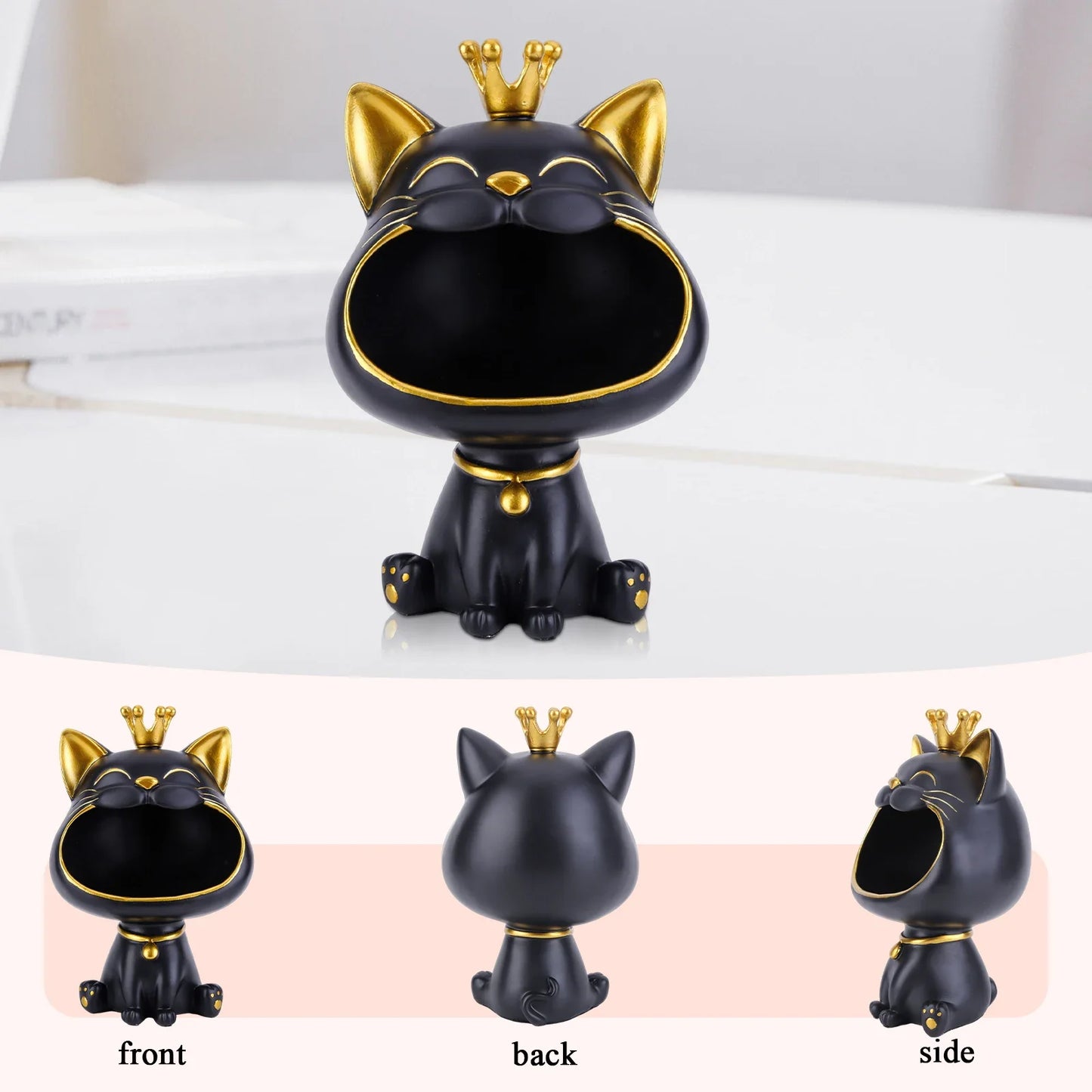 Exquisite Resin Lucky Cat Figurine Storage Box Creative Big Mouths Cat Statue for Desktop Storage and Decoration
