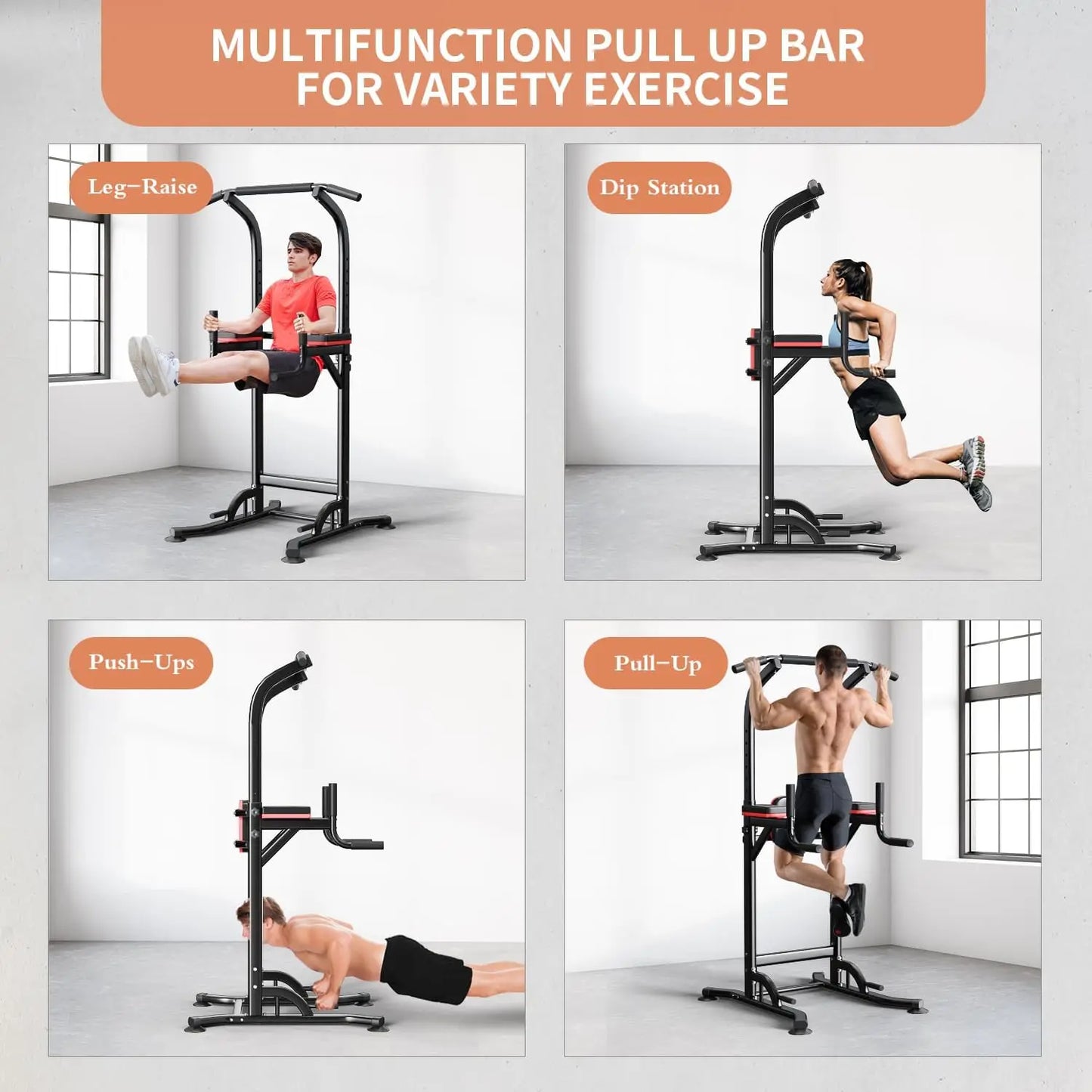 Pull Up Bar Power Tower Dip Bar Station Dip Stand Multi-Functional Workout Equipment Strength Training Machine for Men Women Hom