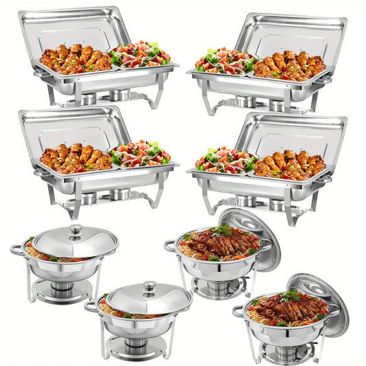 8 Pack Chafing Dish Buffet Set, Stainless Steel Food Warmer Kit with Lids, Food Pans, Water Pan and Fuel Holders for Restaurant