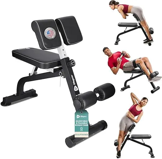 Lifepro SculptTrainer Roman Chair – Hyperextension Bench for Strength Training – Adjustable Back Extension Machine, Ab Bench & F