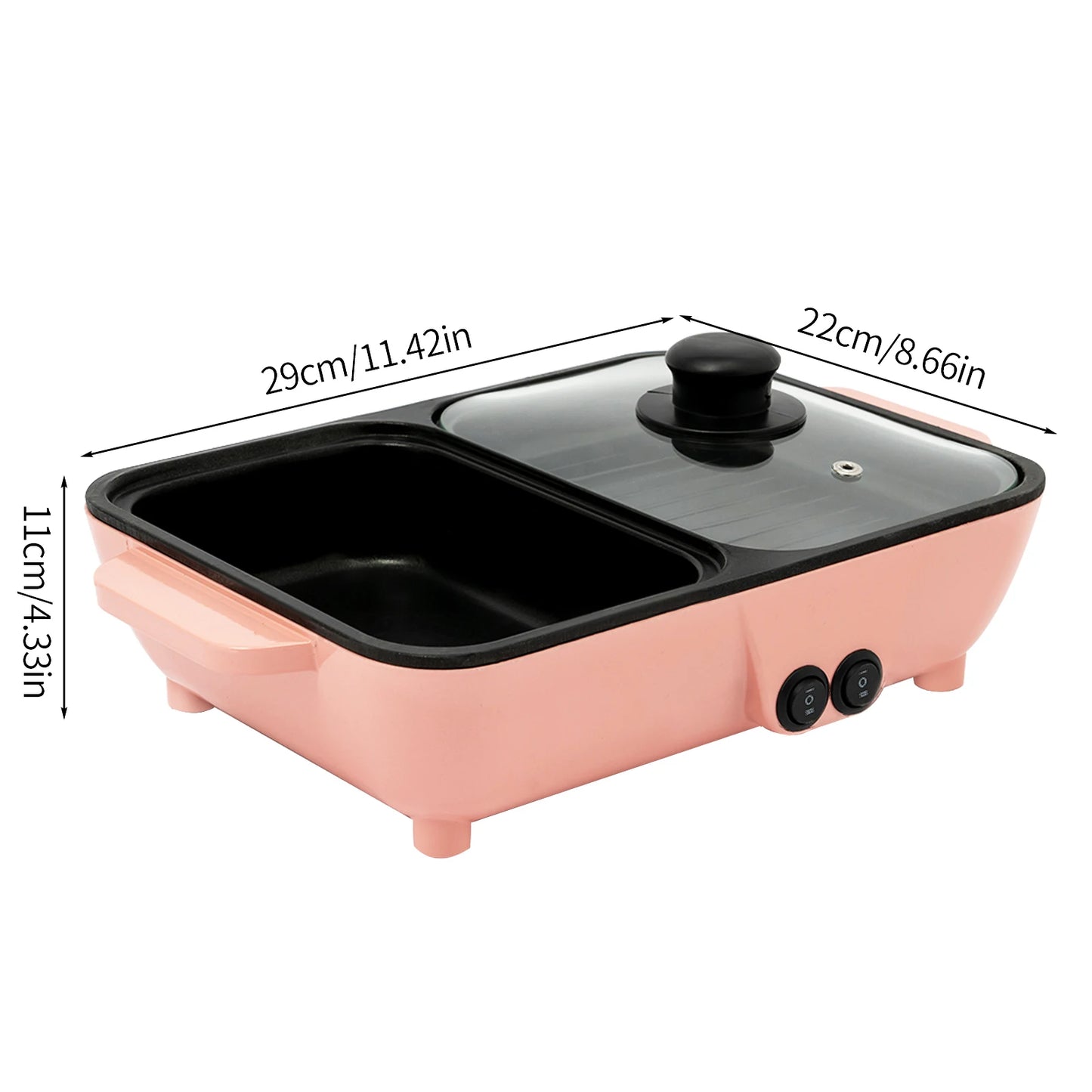 2-in-1 Electric Hot Pot for Kitchen, Non-stick Baking Pan, Smokeless BBQ Grill Pan for 1-4 People 110V, Pink