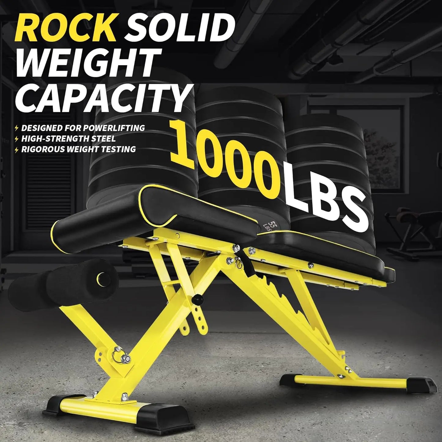 Adjustable Weight Bench,1000 LB Fast Folding Workout Bench for Home Gym Strength Training, Incline Decline Flat Utility Bench Pr