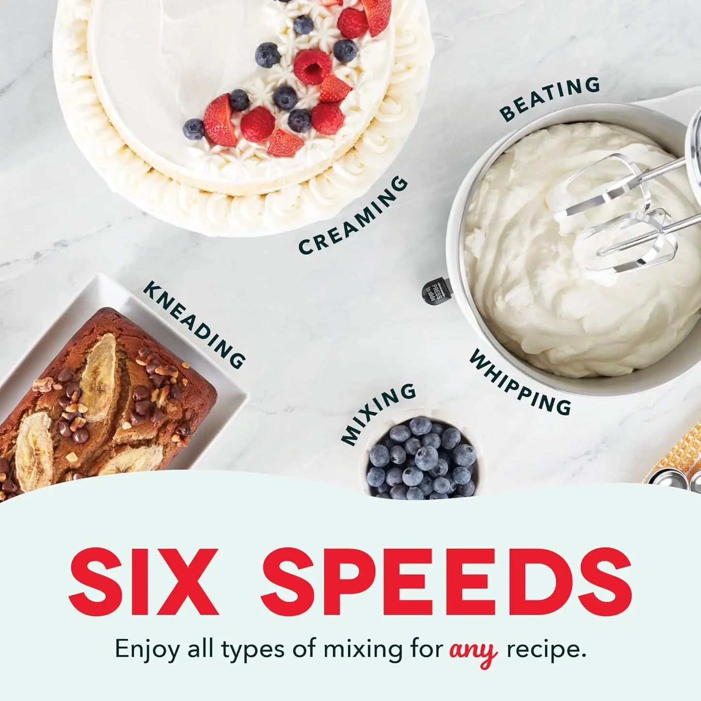 Electric Stand Mixer 6 Speed Stainless Steel Bowl with Dough Hooks for Kitchen Use