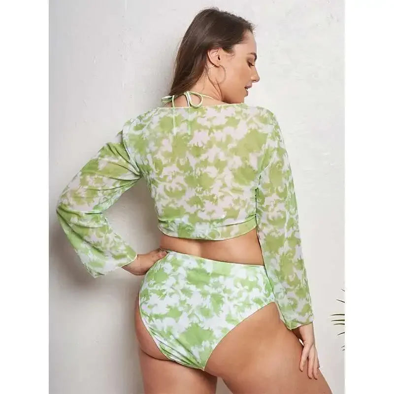 Style Halo Plus Size Split Swimsuit Women's Bikini Three Piece Set New Conservative Long Sleeved Hooded Swimsuit Casual Y2k