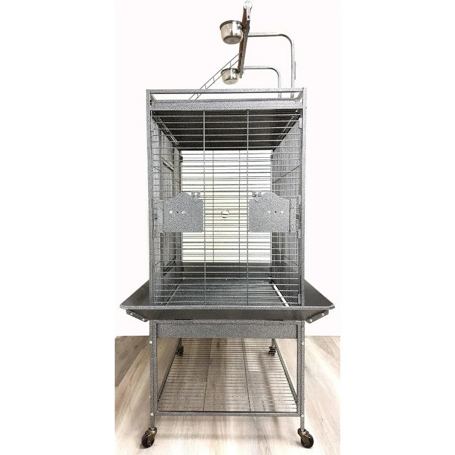 XLarge Elegant and Durable Wrought Iron Play Ground Perch Stand Top Climbing Ladder Bird Parrot Rolling Metal Cage with Around