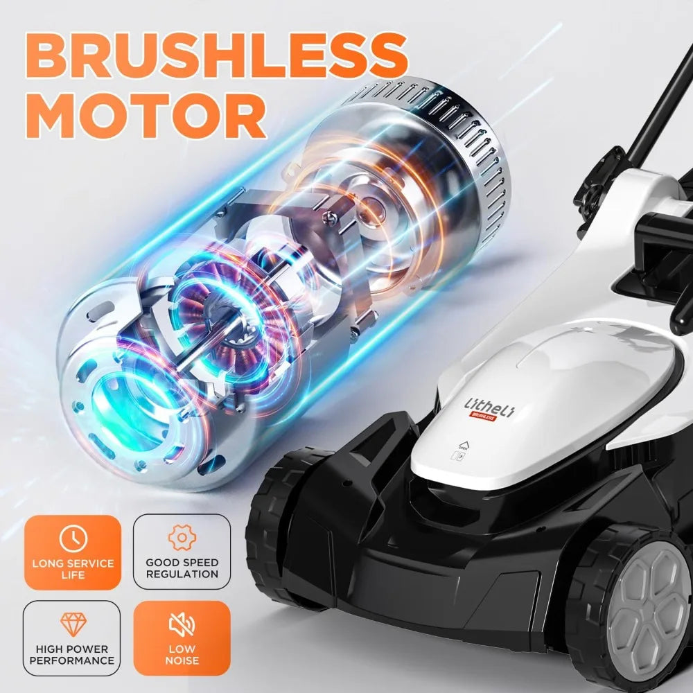18" Electric Lawn Mower for Garden Yards, Lightweight Cordless Lawn Mower Brushless with 6-Position Height Adjustment