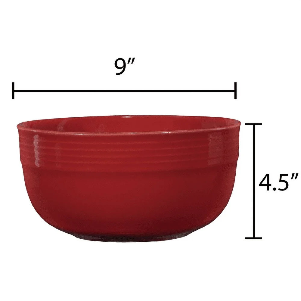 Stoneware Round 9 Inch Red Serving Bowl Dishwasher Microwave Safe Elegant Design Salad Soup Dessert Dish Durable Kitchenware