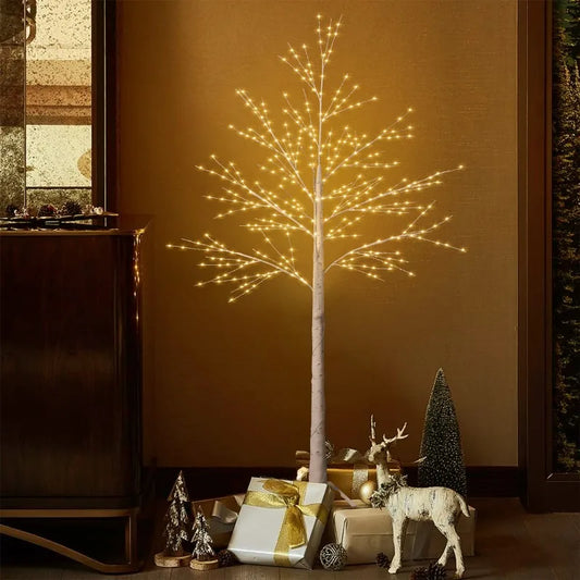 Artificial Tree, 6ft Lighted Indoor & Outdoor Birch Tree, Christmas Holiday Lighting Decoration
