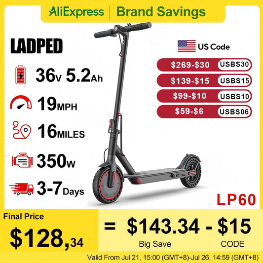 LP60 Electric Scooter 350W 19mph APP Smart Control Scooter 8.5inch tire Folding Electric Scooter 16miles Max Range for Adult