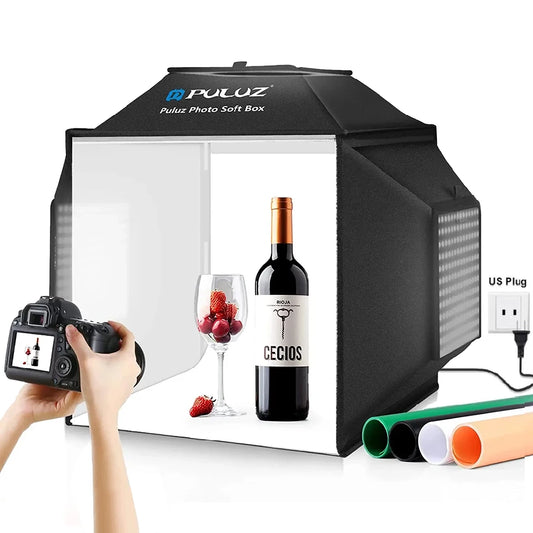 Puluz 40cm Professional Photo Soft Box 72W 5500K Photo Studio Light Box Kit with 4 Color Backdrop Folding Photography Lightbox