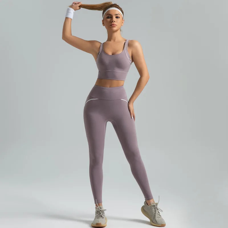 New Women's 2pcs Yoga Set Yoga Clothes High Waist Strap Cross High-elasticity Yoga Sports Bra Fitness Wear Set Women's Tracksuit