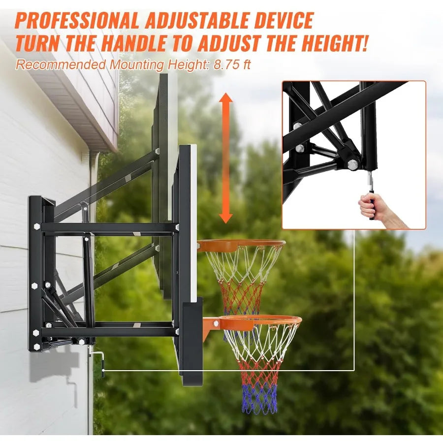 54 Inch Wall Mounted Basketball Backboard AdjustableHeight Backboard and Rim Combo for Outdoor Use Designed to Fit Most Slantin